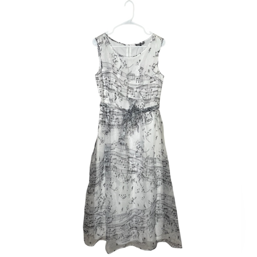 NWT Samuel Dong Music Note Maxi Dress Size Small White Black Piano Whimsy Fairy
